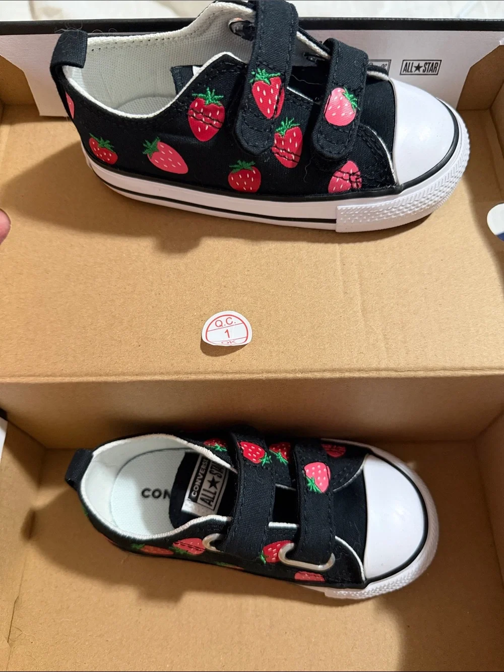 Converse Kids Black Sneakers with Red Strawberry Print